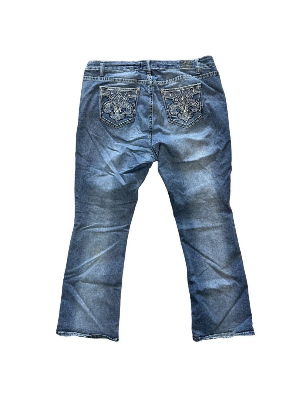 LOVE INDIGO Fleur De Lis Bling Bootcut Jeans Size 20 Y2K Embellished โจ - Picture 3 of 15
